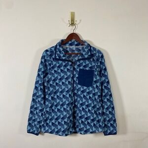 L.L. Bean Womens Fleece Jacket Blue Geometric Full Zip Medium Gorpcore Winter